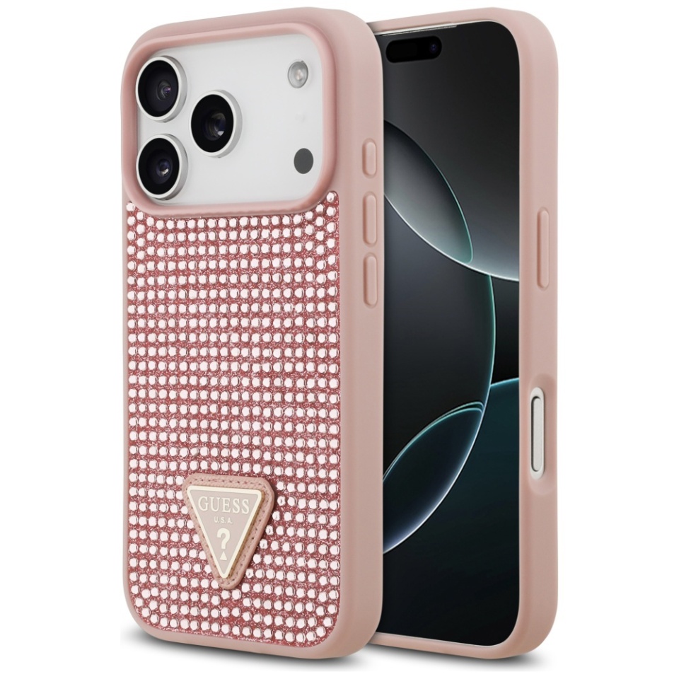 Husa pentru iPhone 17 Pro, Rhinestone Triangle, Guess, Roz