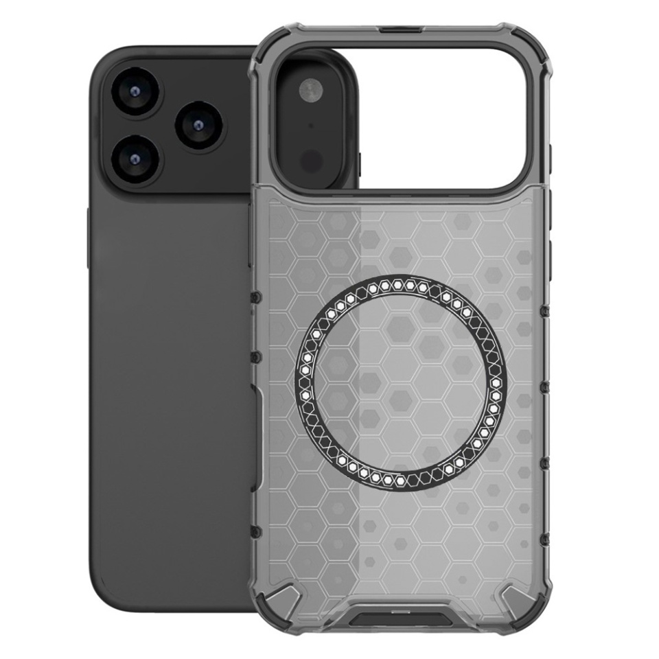 Husa pentru iPhone 17 Pro, SKYDDAR INNOVATION, HoneyComb Shield MagSafe, Negru, set cu sticker - 1 | YEO