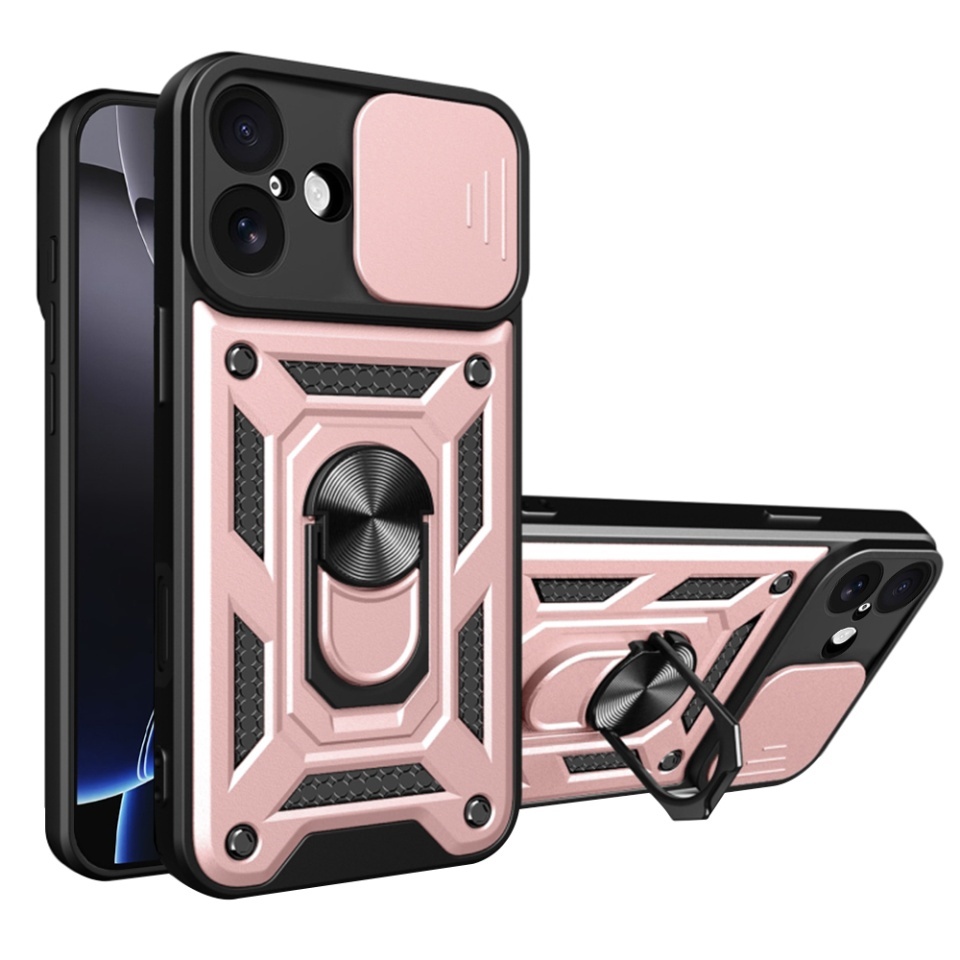 Husa pentru iPhone 17, SKYDDAR INNOVATION, CamShield, Inel magnetic, set cu sticker, Roz