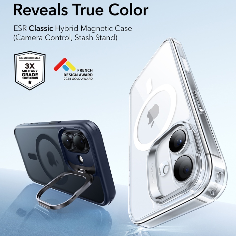 Husa pentru iPhone 17, slim, ESR Classic Hybrid HaloLock Kickstand, Bleu - 3 | YEO