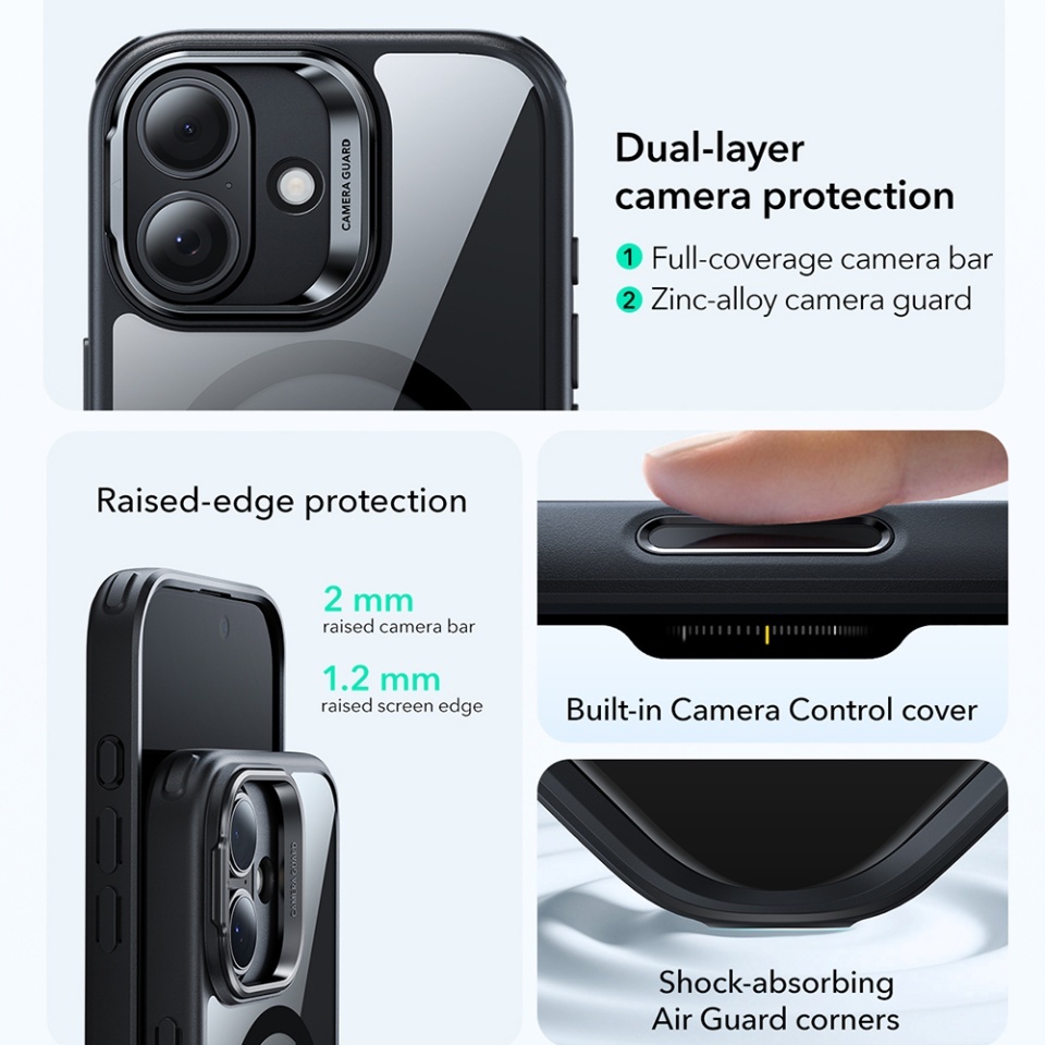 Husa pentru iPhone 17, slim, ESR Classic Hybrid HaloLock Kickstand, Negru/transparenta - 2 | YEO