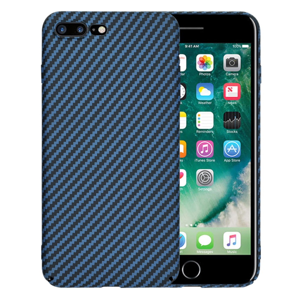 Husa pentru iPhone 8 Plus / 7 Plus, Finisaj Premium cu Textura de Carbon, Design Elegant, SKDR CarbonFlex - Cyan