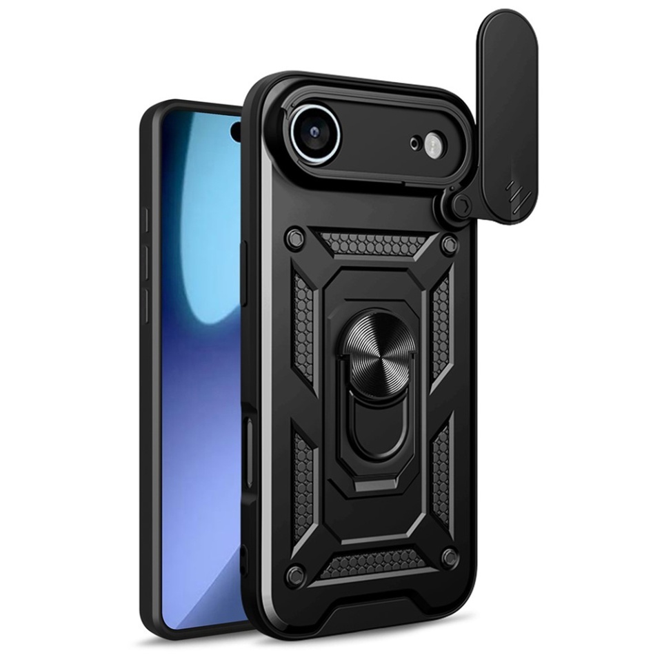 Husa pentru iPhone Air, SKYDDAR INNOVATION, CamShield, Inel magnetic, set cu sticker, Negru