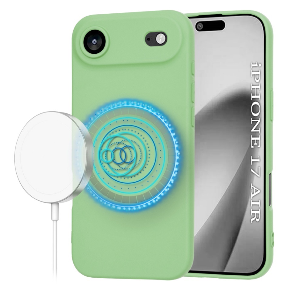 Husa pentru iPhone Air, SKYDDAR INNOVATION, din Silicon Catifelat, SoftFlex Magsafe, set cu sticker, Verde deschis