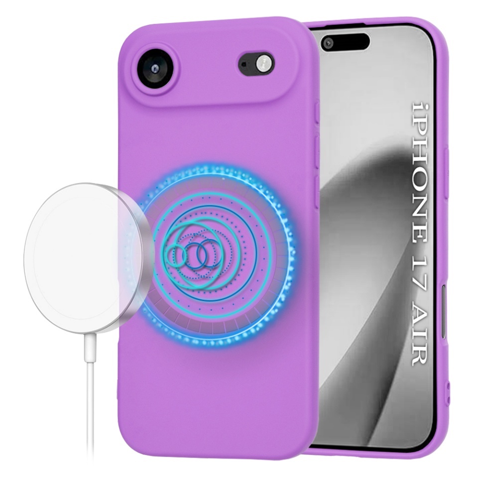 Husa pentru iPhone Air, SKYDDAR INNOVATION, din Silicon Catifelat, SoftFlex Magsafe, set cu sticker, Mov