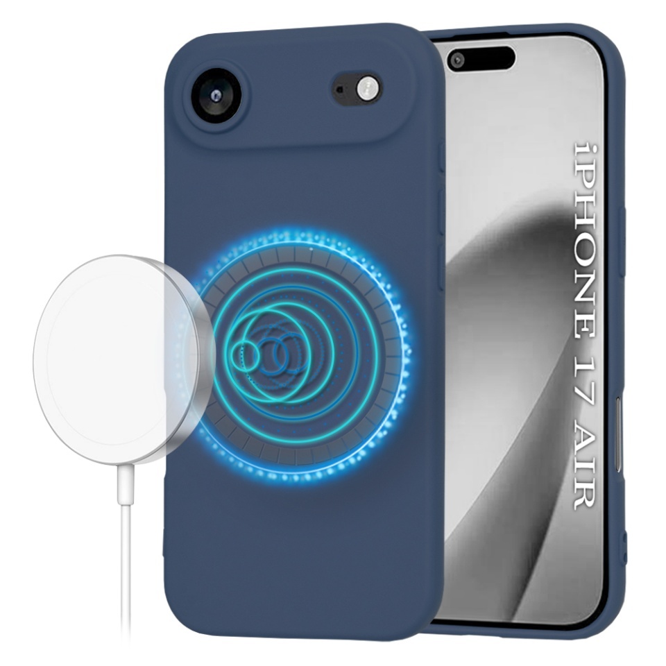 Husa pentru iPhone Air, SKYDDAR INNOVATION, din Silicon Catifelat, SoftFlex Magsafe, set cu sticker, Bleumarin