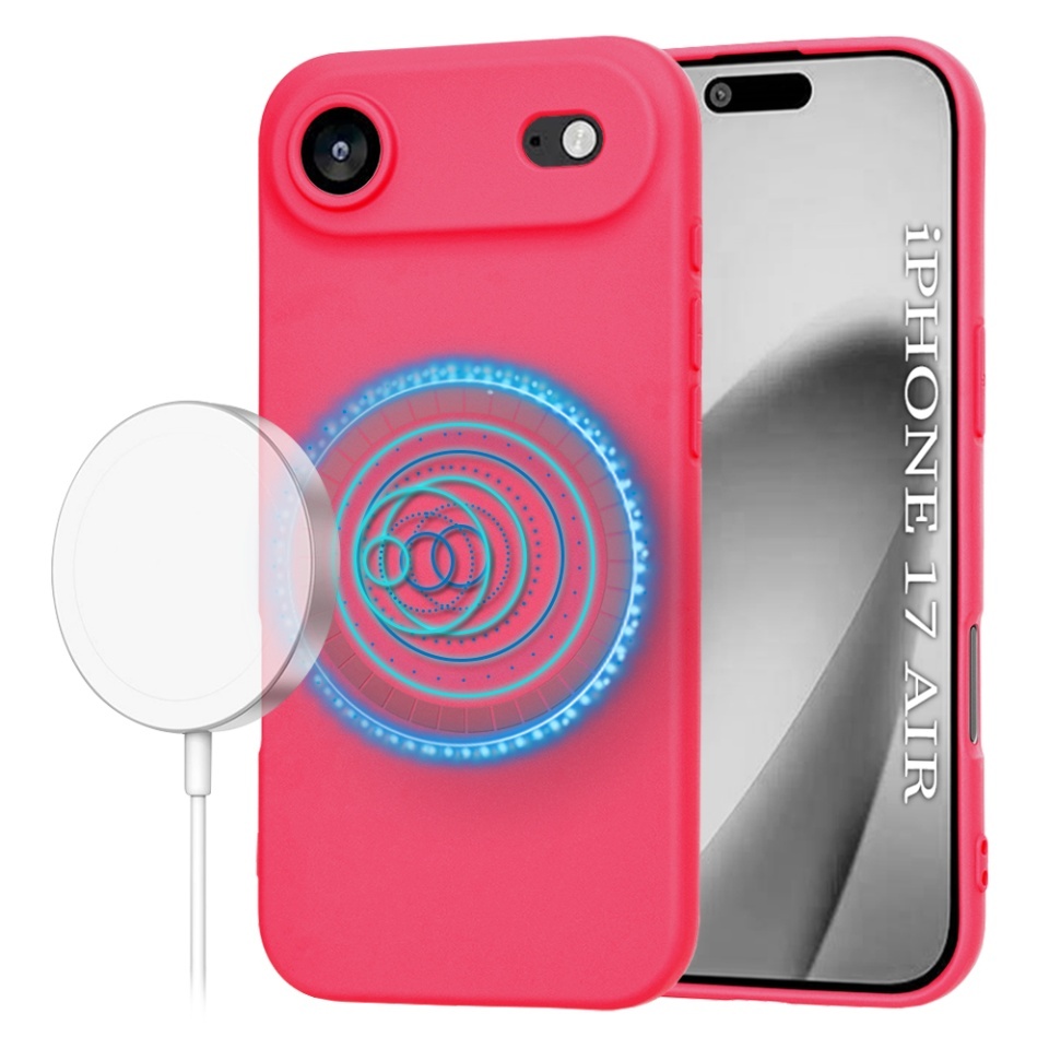 Husa pentru iPhone Air, SKYDDAR INNOVATION, din Silicon Catifelat, SoftFlex Magsafe, set cu sticker, Fucsia