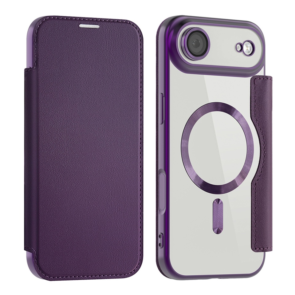 Husa pentru iPhone Air tip carte, SKYDDAR INOVATION, SmartMag Book, Magsafe, RFiD, Suport Carduri, set cu sticker, Mov - 1 | YEO