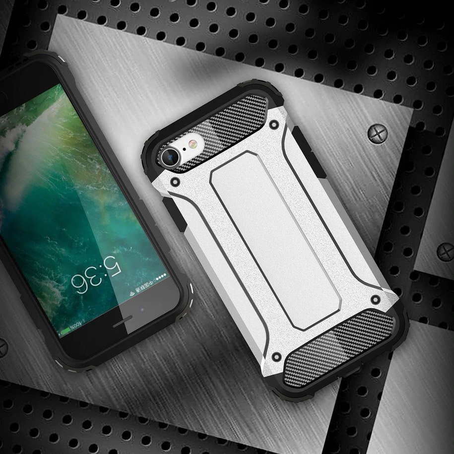 Husa pentru iPhone SE 2, SE 2020 / 7 / 8 / SE 3, SE 2022, SKYDDAR INNOVATION, Hybrid Armor, din Plastic Dur, Margini Cauciucate, Antisoc, set cu sticker, Negru - 3 | YEO