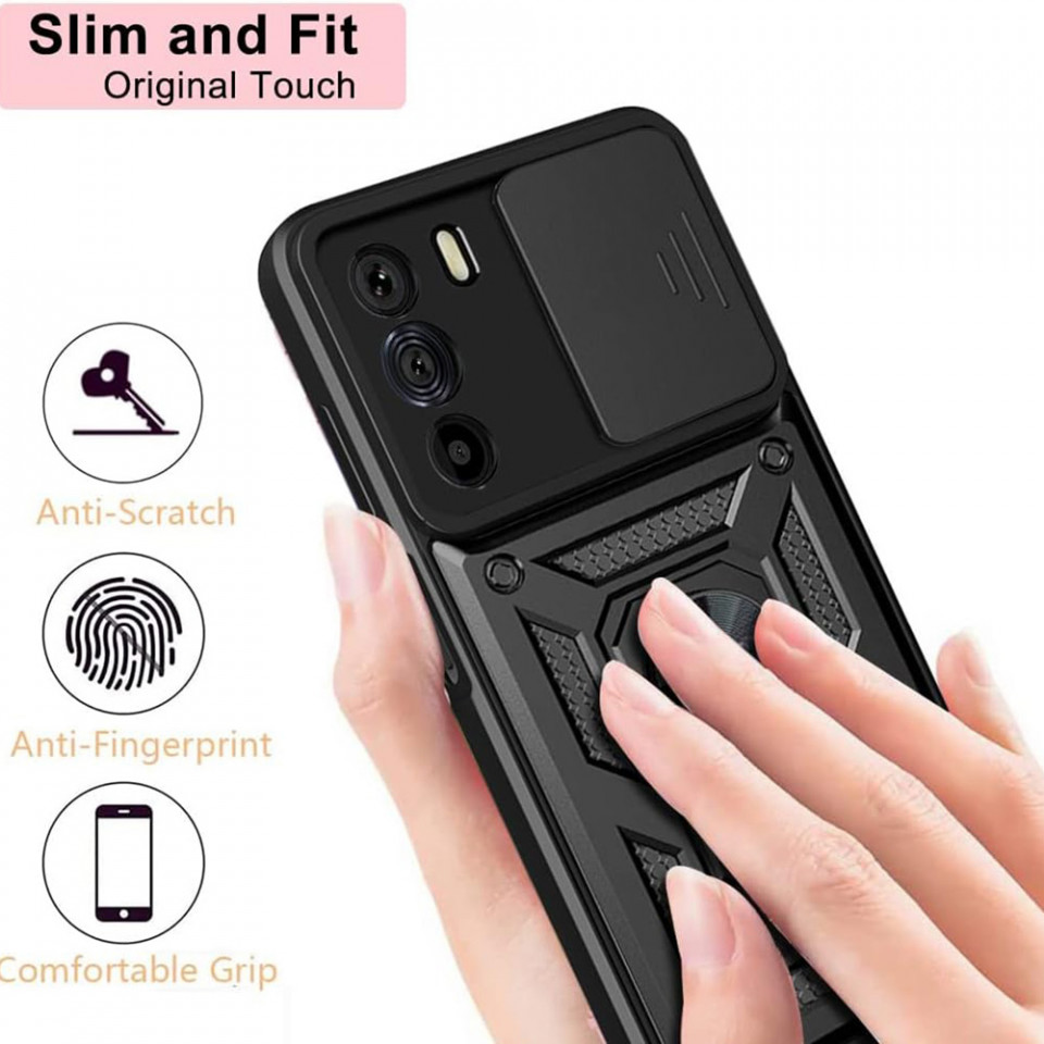 Husa pentru Motorola Edge 30 cu inel magnetic si protectie camera Skyddar CamShield - Negru - 2 | YEO