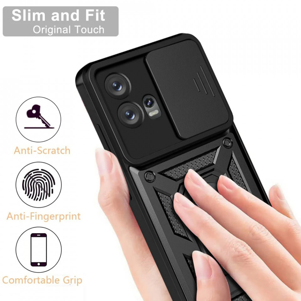 Husa pentru Motorola Edge 30 Fusion cu inel magnetic si protectie camera Skyddar CamShield - Negru - 2 | YEO