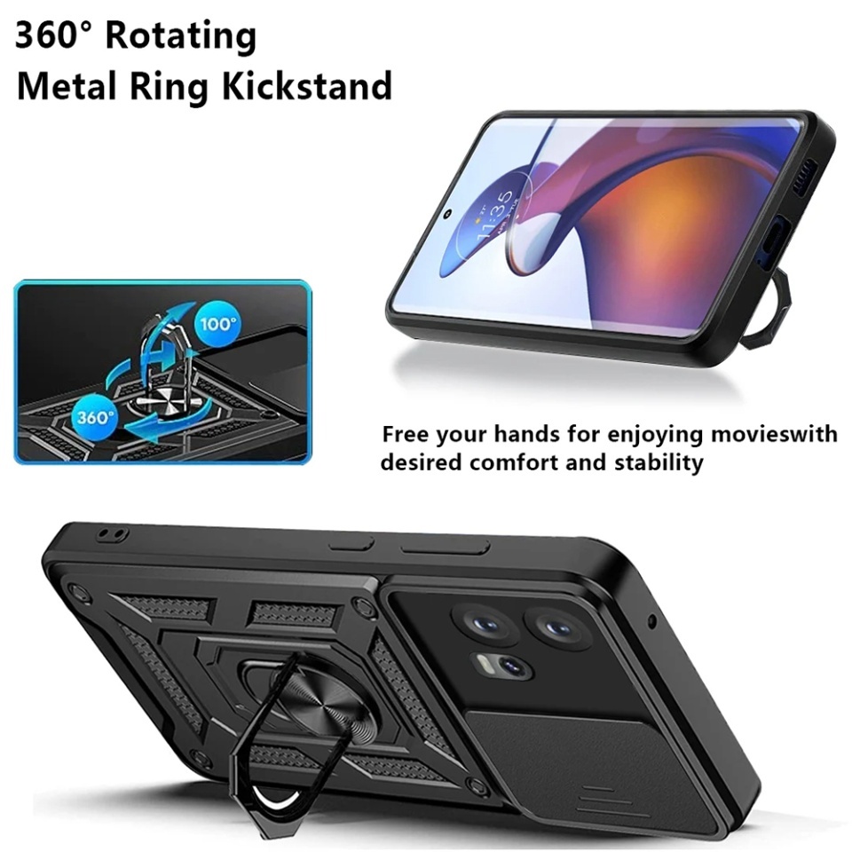 Husa pentru Motorola Edge 30 Fusion, SKYDDAR INNOVATION, CamShield, Inel magnetic, set cu sticker, Negru - 3 | YEO