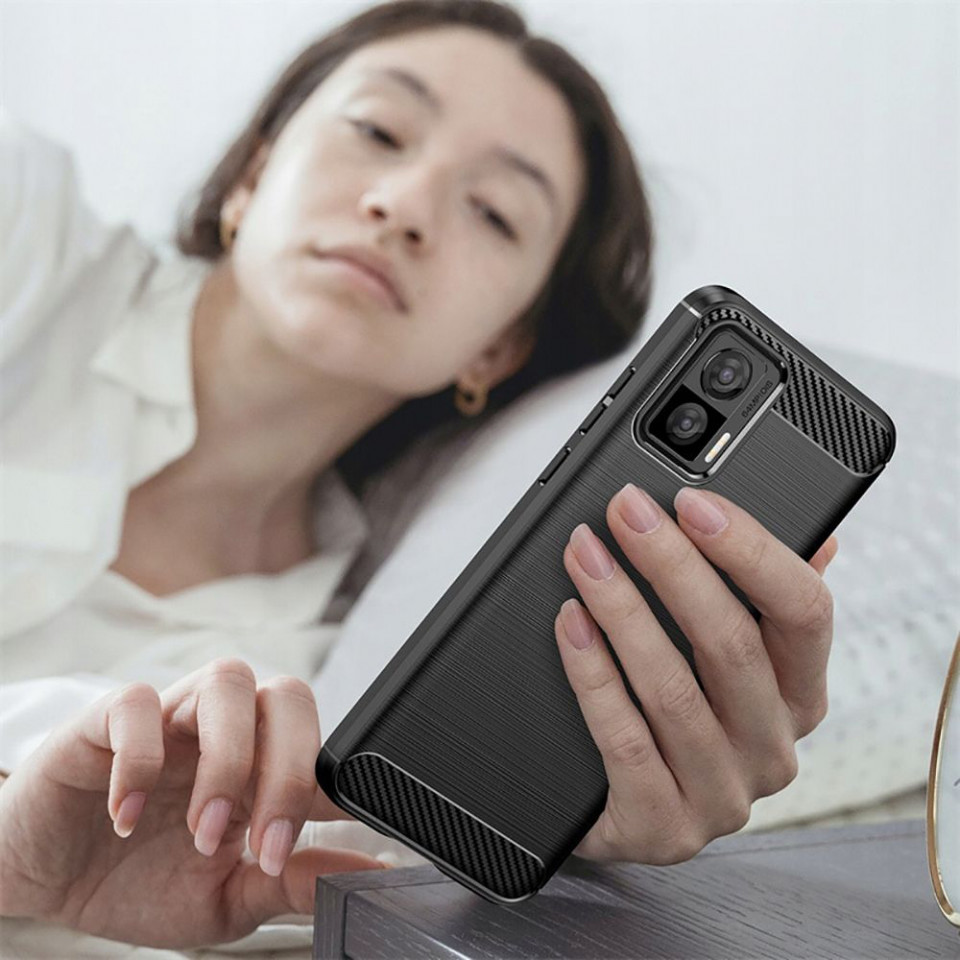 Husa pentru Motorola Edge 30 Neo din silicon, Slim, cu textură Fibra Carbon Skyddar - Negru - 3 | YEO