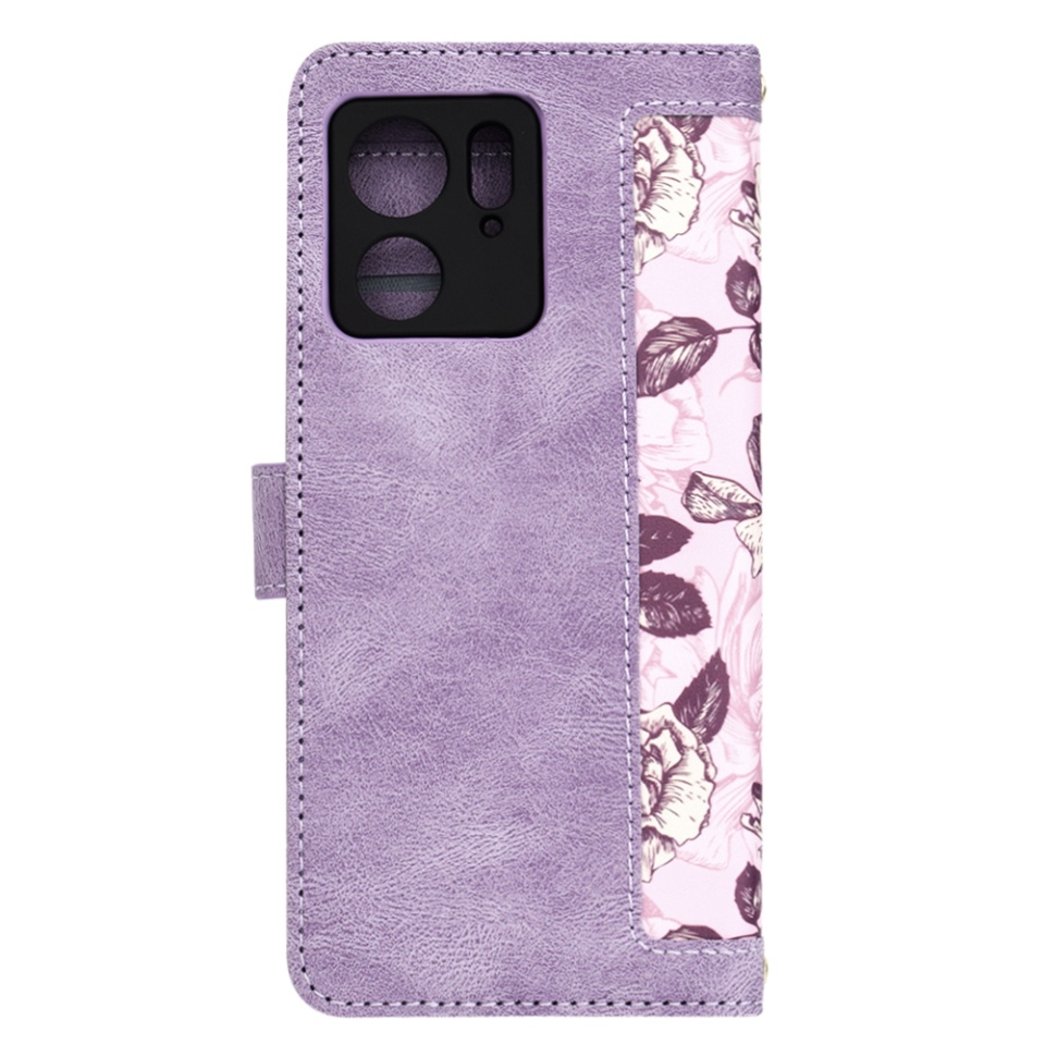 Husa pentru Motorola Edge 40 / Edge (2023) din Piele Ecologică cu Design Floral, Protecție 360°, Stand Integrat, Buzunare pentru Carduri, SKDR Floral Wallet - Mov - 3 | YEO