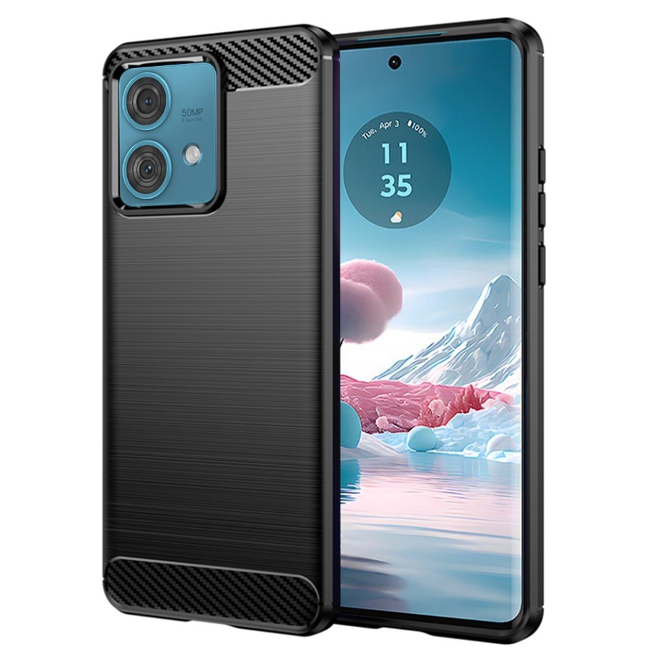 Husa pentru Motorola Edge 40 Neo, SKYDDAR INNOVATION, Carbon Silicone, din Silicon Slim, cu textura Fibra Carbon, set cu sticker, Negru