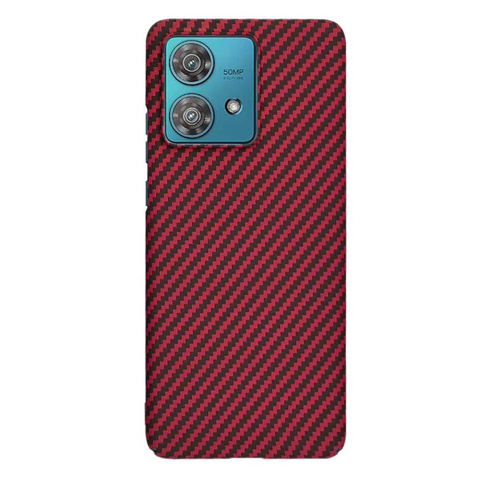 Husa pentru Motorola Edge 40 Neo, SKYDDAR INNOVATION, textura carbon, Carbonite FiberShell, set cu sticker, Rosu, - 2 | YEO
