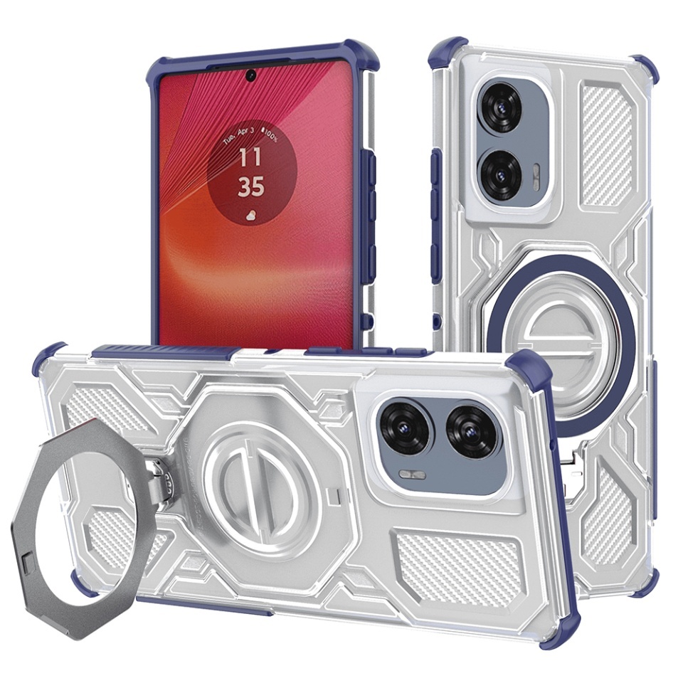 Husa pentru Motorola Edge 50 Fusion, Antisoc, SKYDDAR INOVATION, Carbon Shield PRO, Magsafe, set cu sticker, Albastru