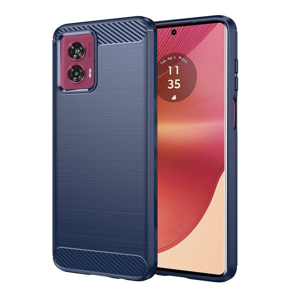 Husa pentru Motorola Edge 50 Fusion, SKYDDAR INNOVATION, Carbon Silicone, din Silicon Slim, cu textura Fibra Carbon, set cu sticker, Albastru