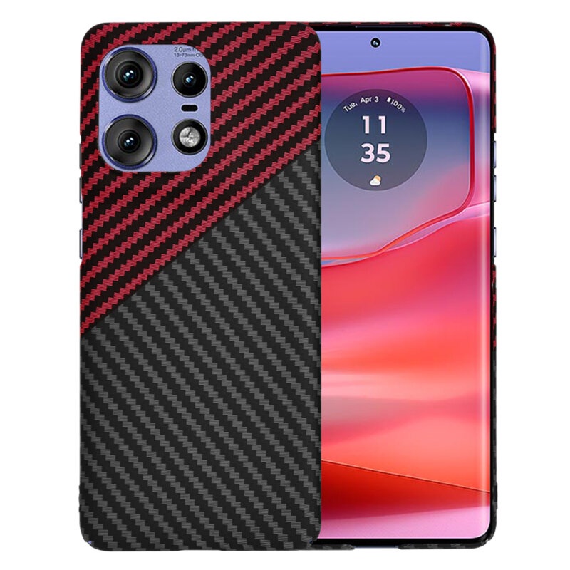Husa pentru Motorola Edge 50 Pro, Finisaj Premium cu Textura de Carbon, Design Elegant, SKDR CarbonFlex - Rosu inchis