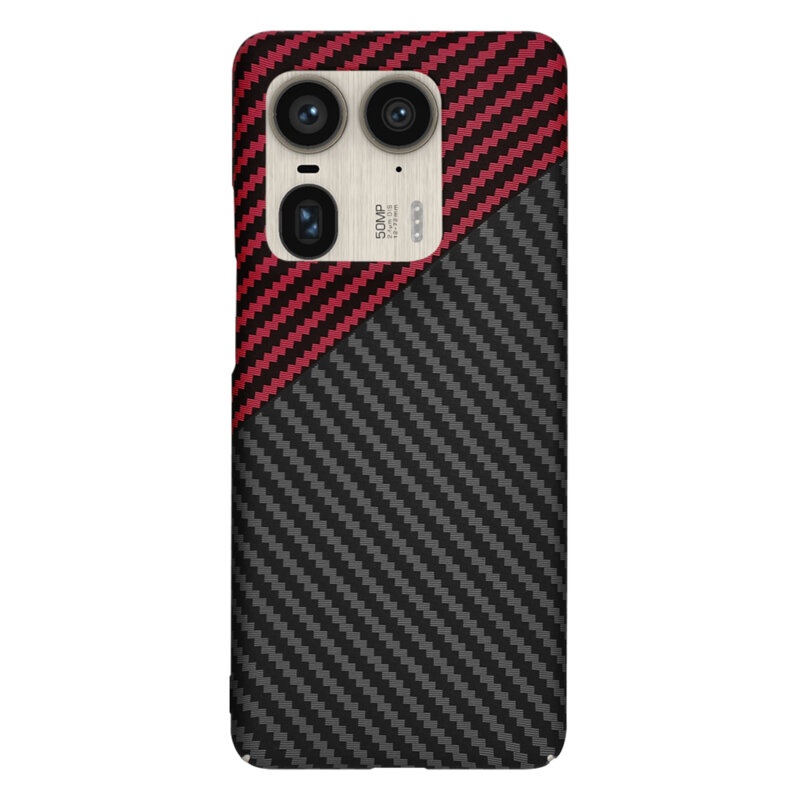 Husa pentru Motorola Edge 50 Ultra, Finisaj Premium cu Textura de Carbon, Design Elegant, SKDR CarbonFlex - Rosu inchis - 2 | YEO