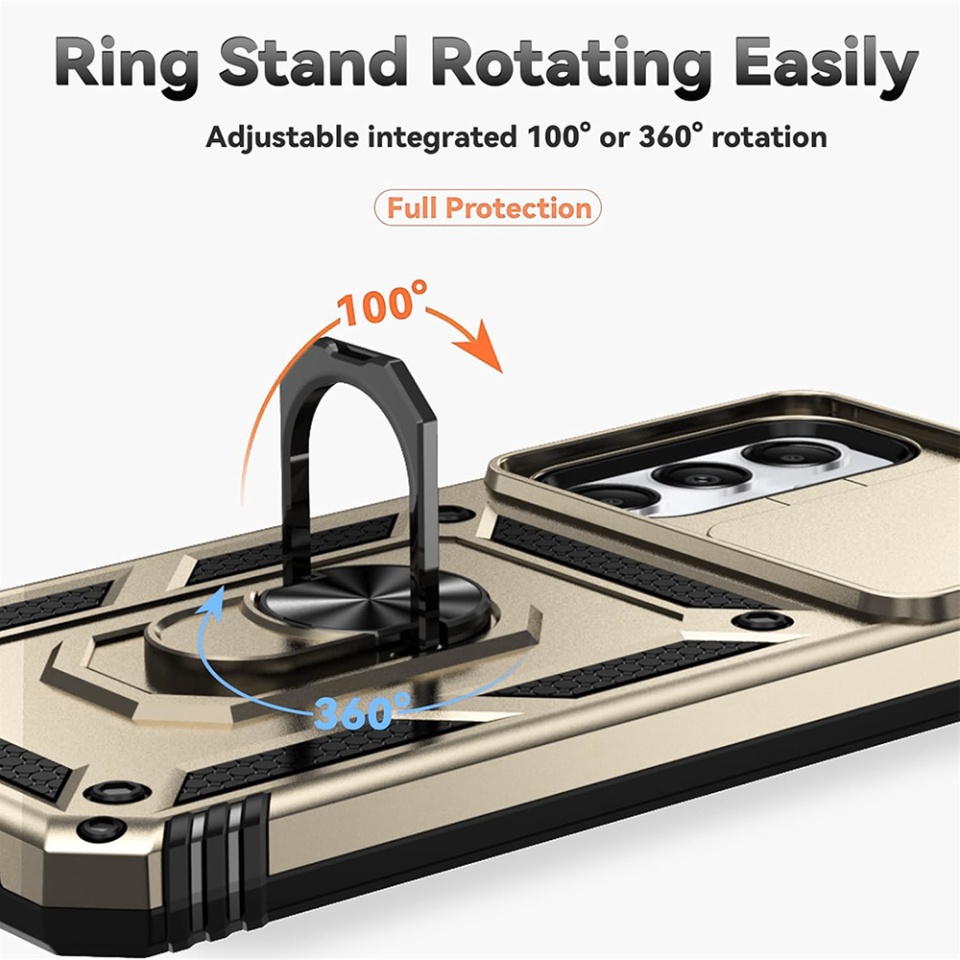 Husa pentru Motorola Edge 60 Fusion / Edge 60, SKYDDAR INNOVATION, CamShield, Inel magnetic, set cu sticker, Auriu - 6