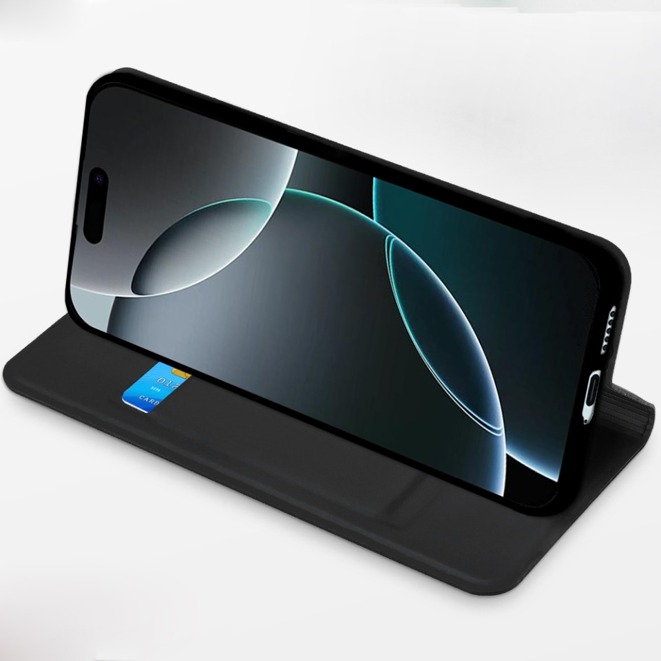 Husa pentru Motorola Moto G04 / Moto G04s / Moto E14, SKYDDAR INNOVATION, Magskin Book, tip Carte cu Portofel Interior, set cu sticker, Negru - 1 | YEO