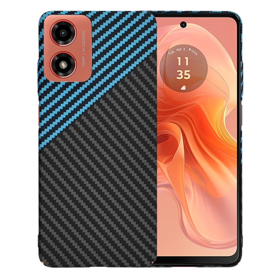 Husa pentru Motorola Moto G04 / Moto G24 / Moto G04s / Moto E14, SKYDDAR INNOVATION, textura carbon, Carbonite FiberShell, set cu sticker, Bleu,