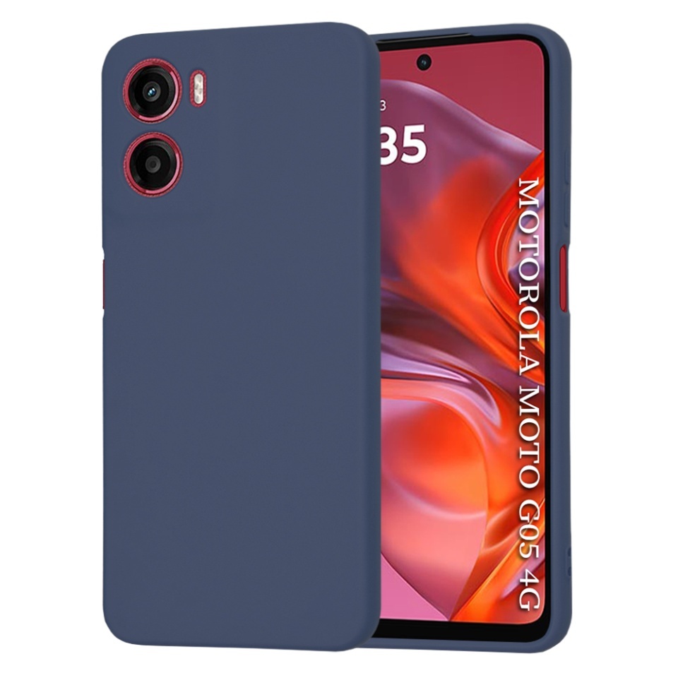Husa pentru Motorola Moto G05 / Moto E15, SKYDDAR INNOVATION, din Silicon Catifelat, SoftElegance, set cu sticker, Bleumarin