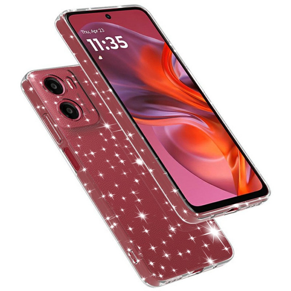 Husa pentru Motorola Moto G05 / Moto E15, SKYDDAR INNOVATION, SparkleSkin din Silicon TPU cu Sclipici, Design Elegant, set cu sticker, Transparenta