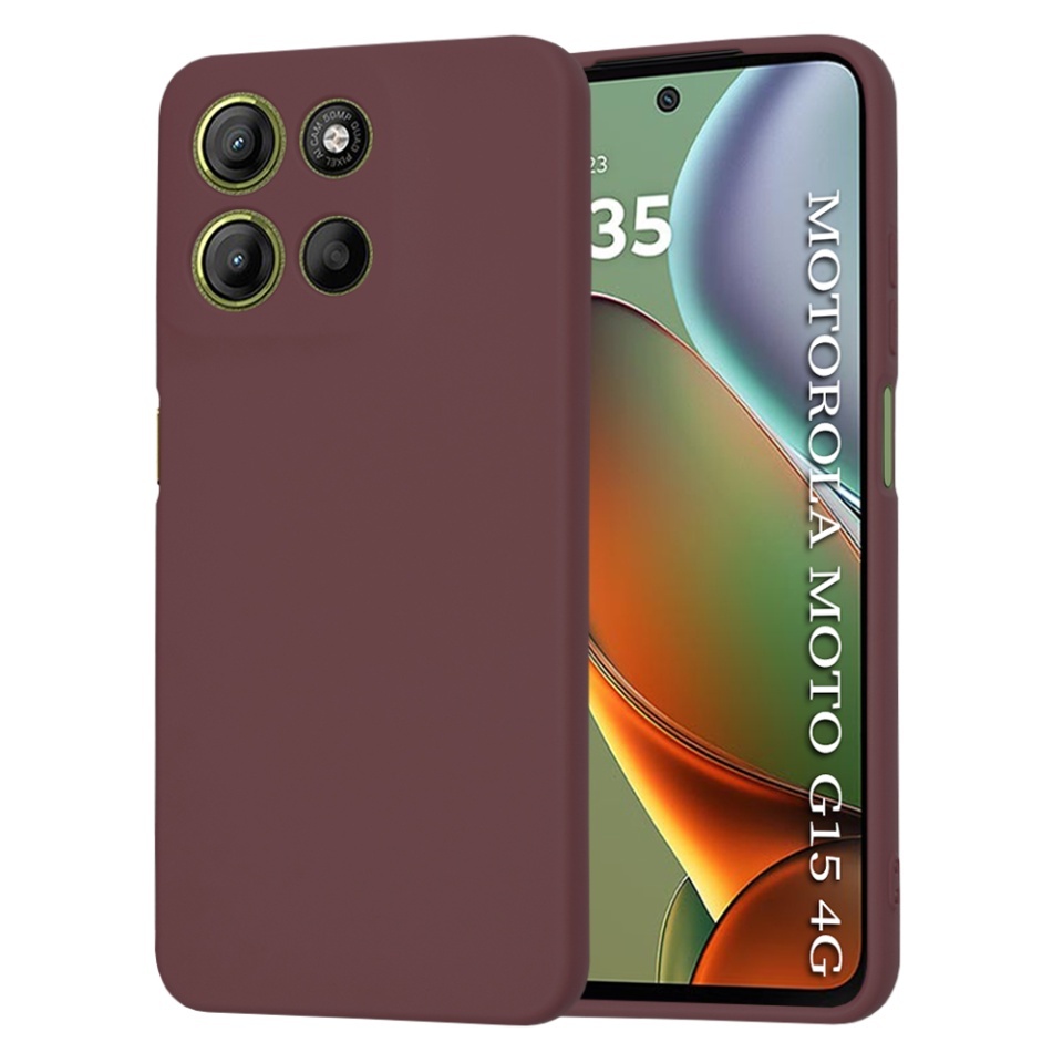 Husa pentru Motorola Moto G15 / Moto G15 Power, SKYDDAR INNOVATION, din Silicon Catifelat, SoftElegance, set cu sticker, Bordo
