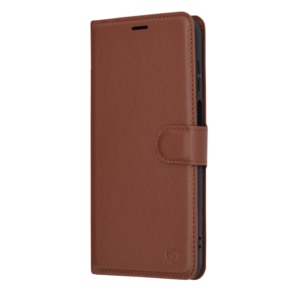 Husa pentru Motorola Moto G23 / Moto G13, SKYDDAR INNOVATION, Leather Folio tip Carte, cu Portofel Interior, Finisaje Premium, set cu sticker, Maro - 3 | YEO