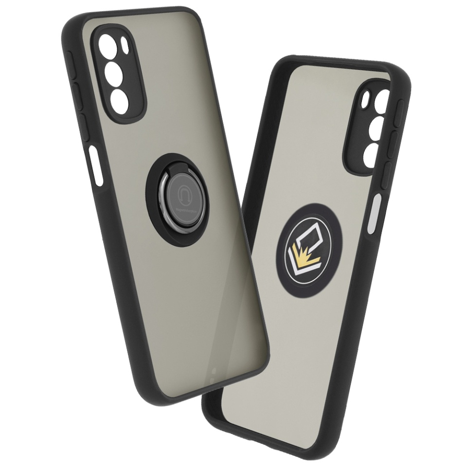 Husa pentru Motorola Moto G31 / Moto G41, SKYDDAR INNOVATION, Glinth cu Inel Rotativ 360° Magnetic, Negru, set cu sticker