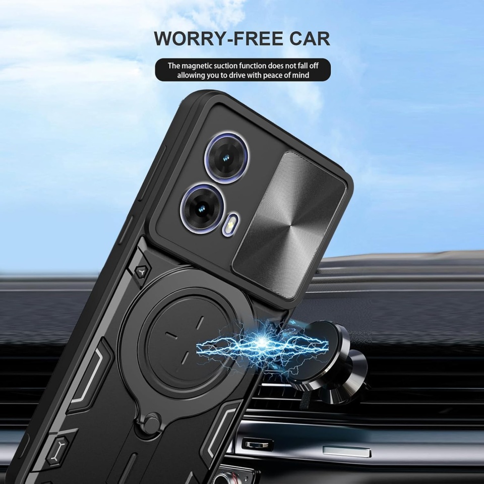 Husa pentru Motorola Moto G35, cu inel magnetic si suport ajustabil, protectie completa camera, SKDR SafeCover - Albastru - 3 | YEO