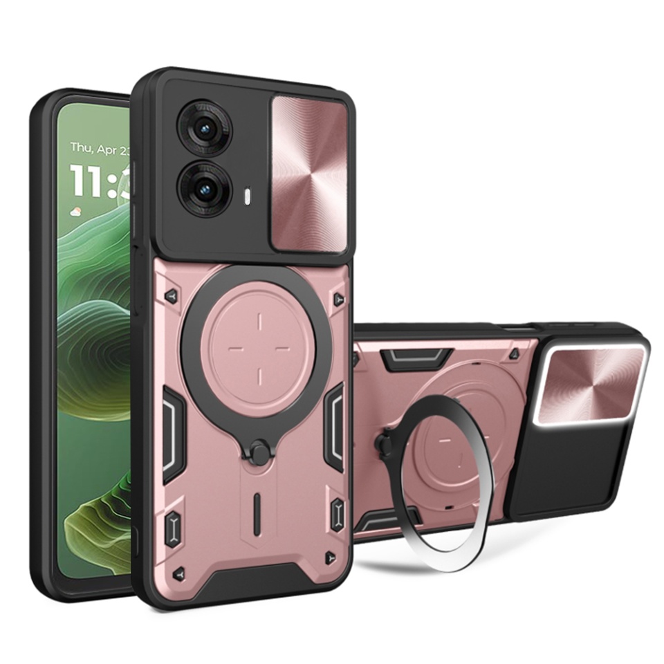 Husa pentru Motorola Moto G35, SKYDDAR INNOVATION, CamGuard Pro, Inel Magnetic, Protectie Camera, set cu sticker, Roz auriu