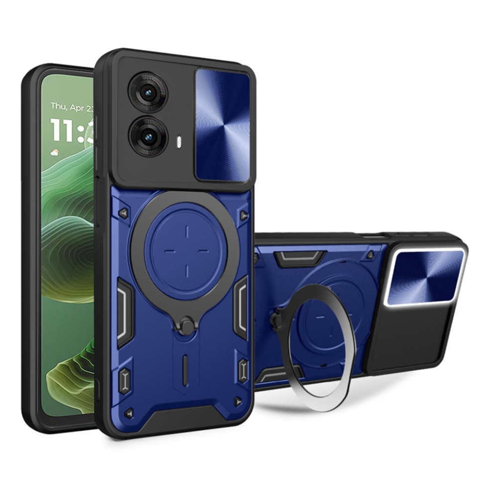 Husa pentru Motorola Moto G35, SKYDDAR INNOVATION, CamGuard Pro, Inel Magnetic, Protectie Camera, set cu sticker, Albastru