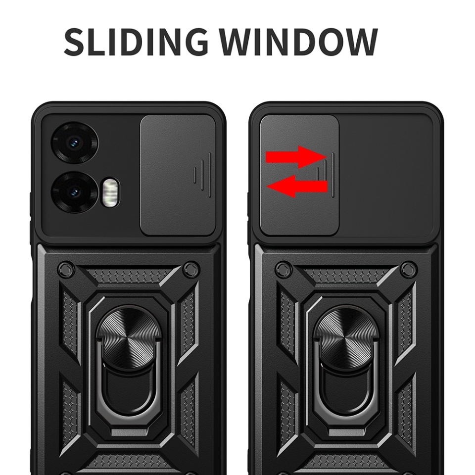 Husa pentru Motorola Moto G35, SKYDDAR INNOVATION, CamShield, Inel magnetic, set cu sticker, Negru - 2 | YEO
