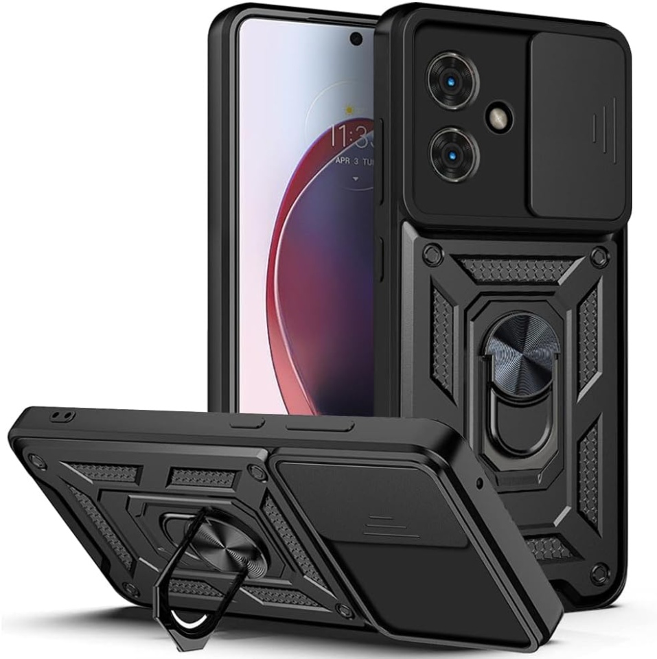 Husa pentru Motorola Moto G55 cu inel magnetic si protectie camera Skyddar CamShield - Negru