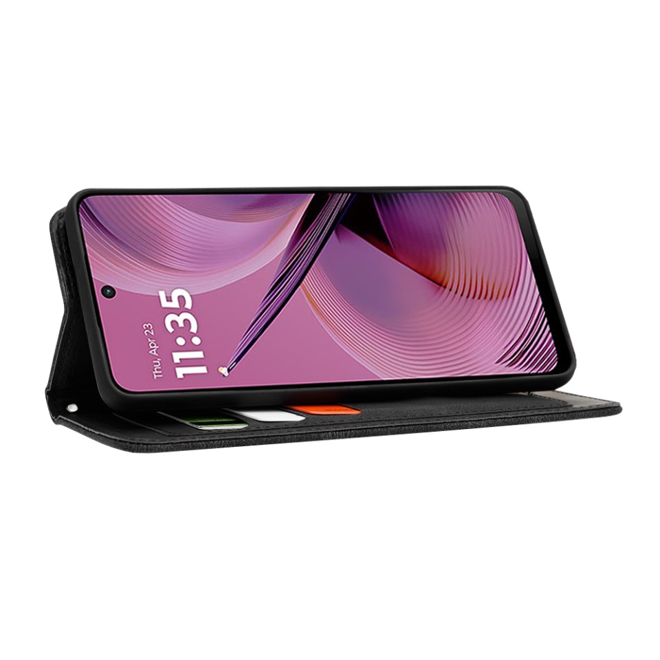 Husa pentru Motorola Moto G55 din Piele Ecologică cu Design Floral, Protecție 360°, Stand Integrat, Buzunare pentru Carduri, SKDR Floral Wallet - Negru - 3 | YEO