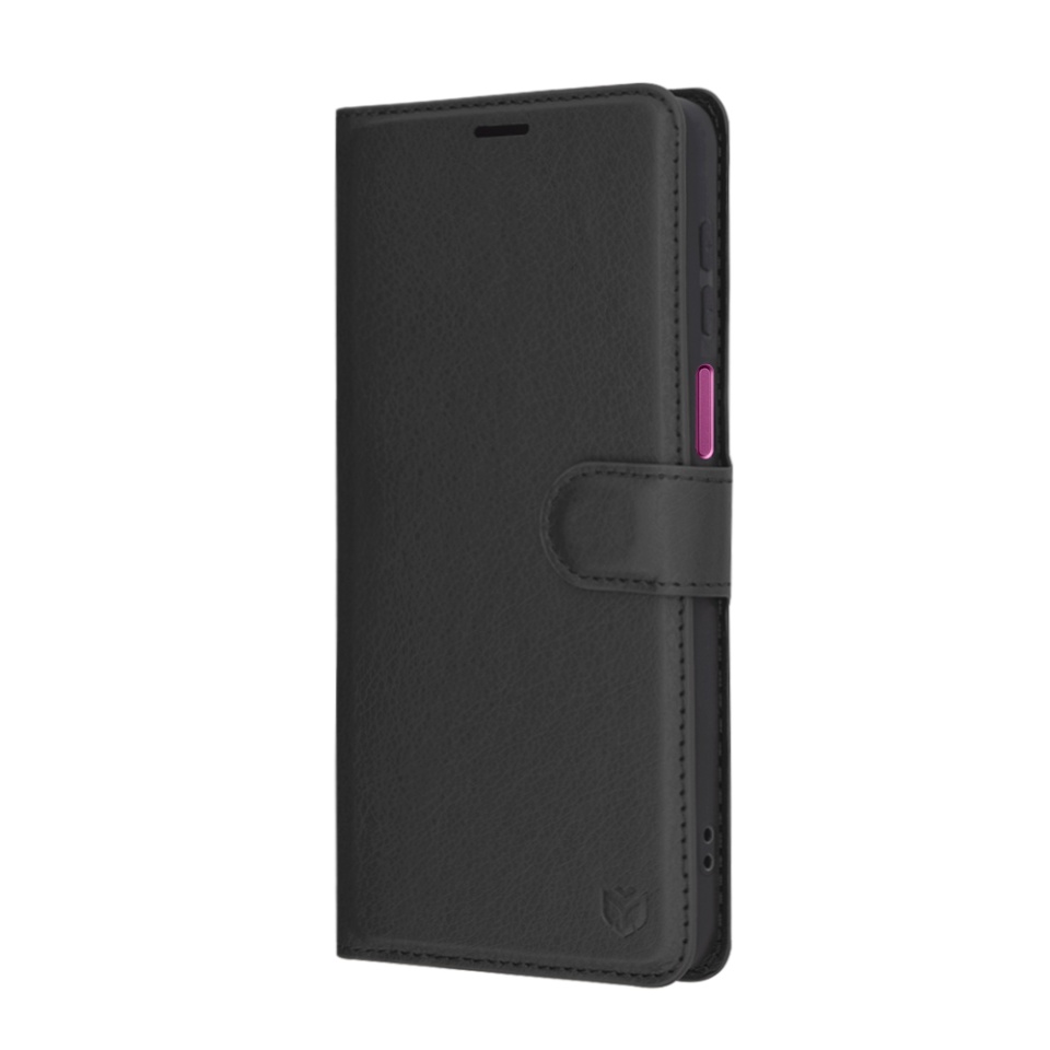 Husa pentru Motorola Moto G55, SKYDDAR INNOVATION, Leather Folio tip Carte, cu Portofel Interior, Finisaje Premium, set cu sticker, Negru - 3 | YEO