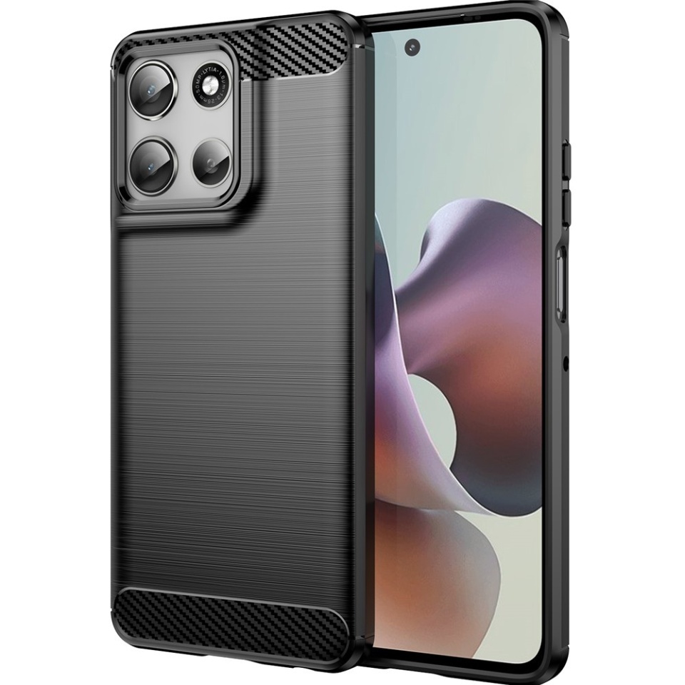 Husa pentru Motorola Moto G56, SKYDDAR INNOVATION, Carbon Silicone, din Silicon Slim, cu textura Fibra Carbon, set cu sticker, Negru