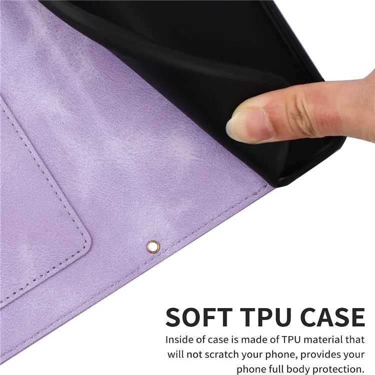 Husa pentru Motorola Moto G84 din Piele Ecologică cu Design Floral, Protecție 360°, Stand Integrat, Buzunare pentru Carduri, SKDR Floral Wallet - Mov - 2 | YEO