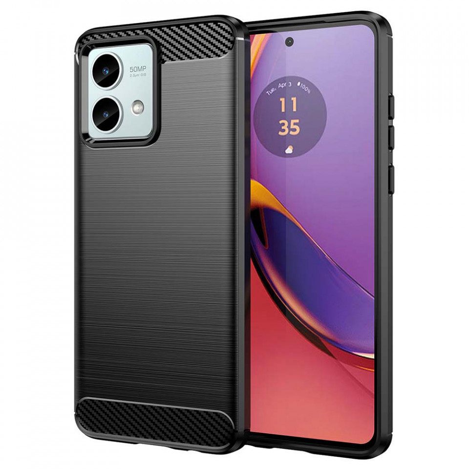 Husa pentru Motorola Moto G84 din silicon, Slim, cu textură Fibra Carbon Skyddar - Negru