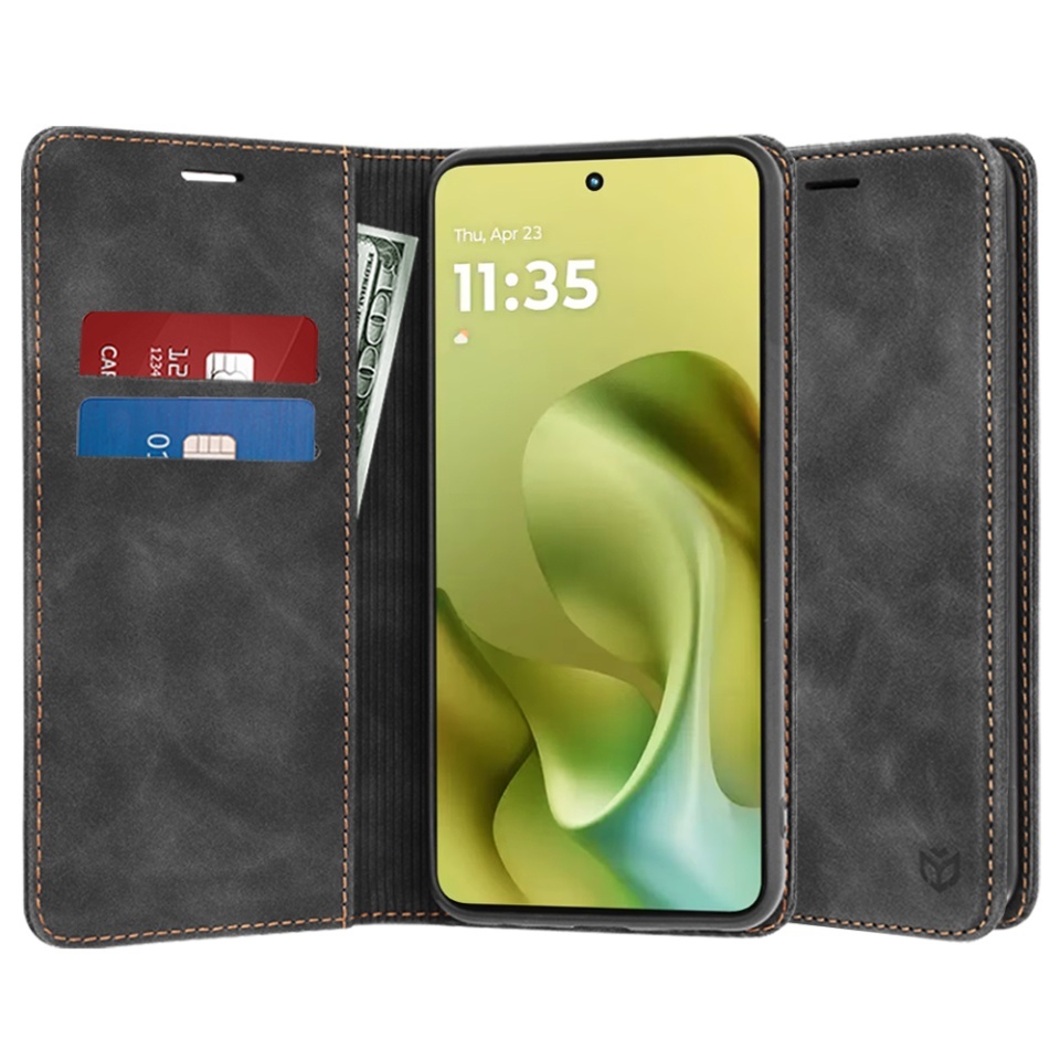 Husa pentru Motorola Moto G86, SKYDDAR INNOVATION, Confy Cover tip Carte din piele Eco Premium, cu Portofel Interior, set cu sticker, Negru