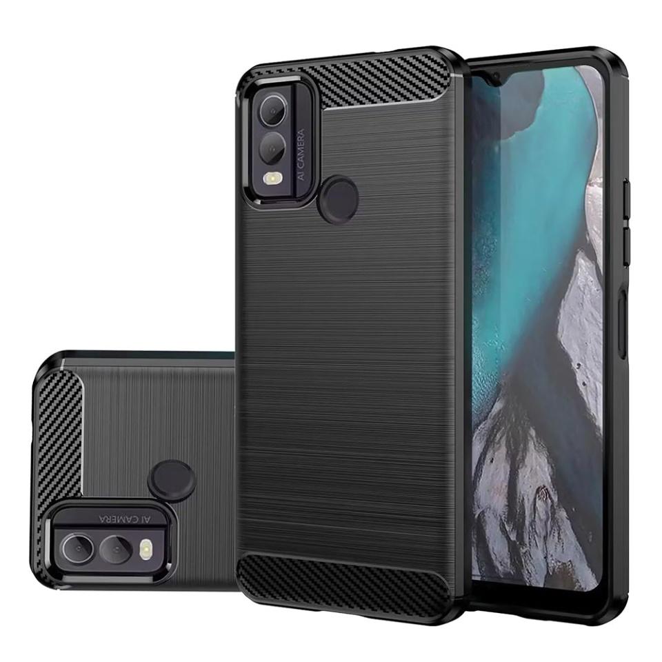 Husa pentru Nokia C22 din Silicon Premium, Slim, cu textura Fibra Carbon - Negru