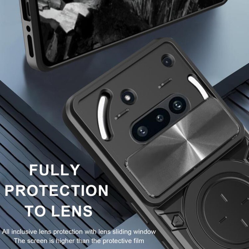 Husa pentru Nothing Phone (3a), SKYDDAR INNOVATION, SafeCover, Inel Magnetic, Protectie Camera, Negru, set cu sticker - 2 | YEO
