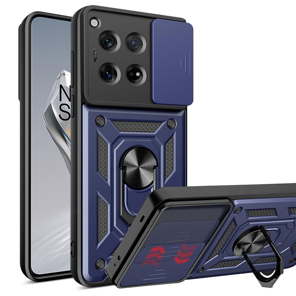 Husa pentru OnePlus 12, SKYDDAR INNOVATION, CamShield, Inel magnetic, set cu sticker, Albastru