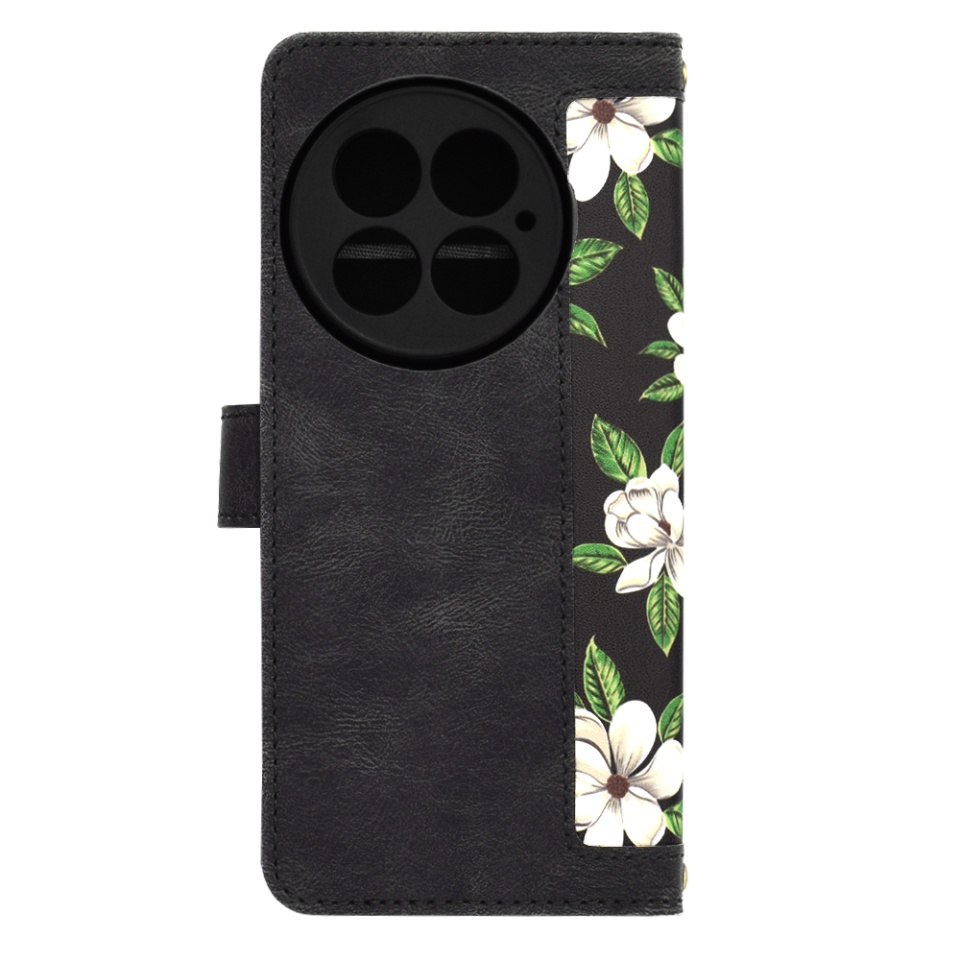 Husa pentru OnePlus 13 din Piele Ecologică cu Design Floral, Protecție 360°, Stand Integrat, Buzunare pentru Carduri, SKDR Floral Wallet - Negru - 3 | YEO
