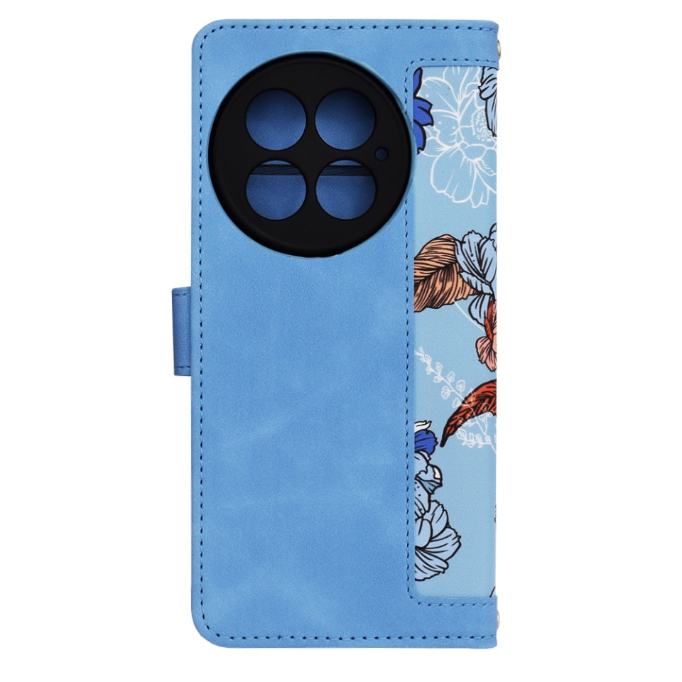 Husa pentru OnePlus 13 din Piele Ecologică cu Design Floral, Protecție 360°, Stand Integrat, Buzunare pentru Carduri, SKDR Floral Wallet - Bleu - 3 | YEO