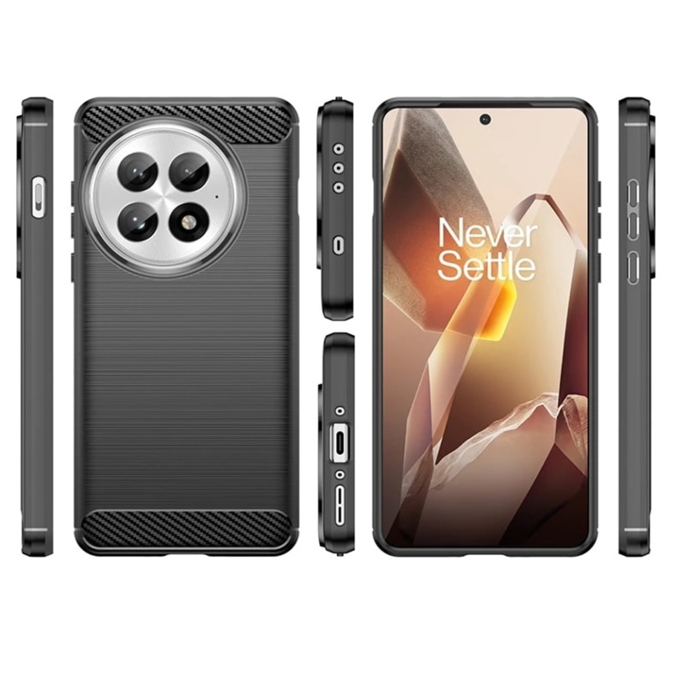 Husa pentru OnePlus 13, SKYDDAR INNOVATION, Carbon Silicone, din Silicon Slim, cu textura Fibra Carbon, set cu sticker, Negru - 3 | YEO