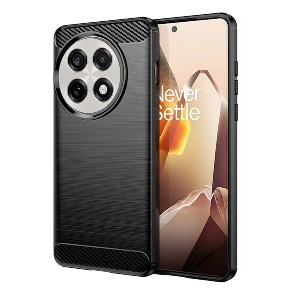 Husa pentru OnePlus 13R din Silicon Premium, Slim, cu textura Fibra Carbon - Negru